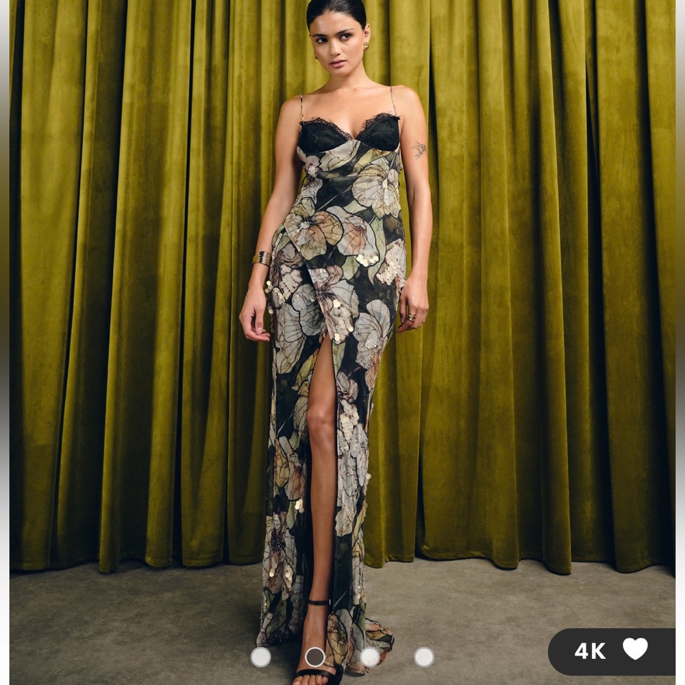 NWT ASOS embellished eyelash lace maxi dress with split in dark floral print